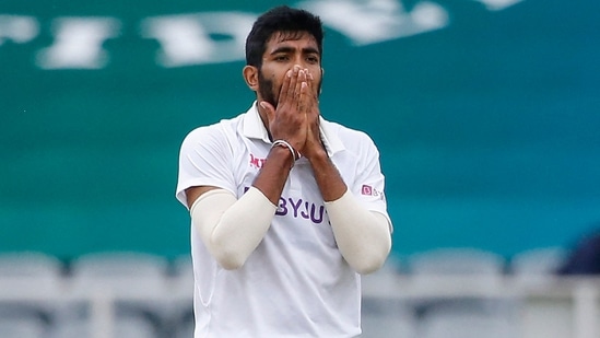 India's Jasprit Bumrah reacts.&nbsp;