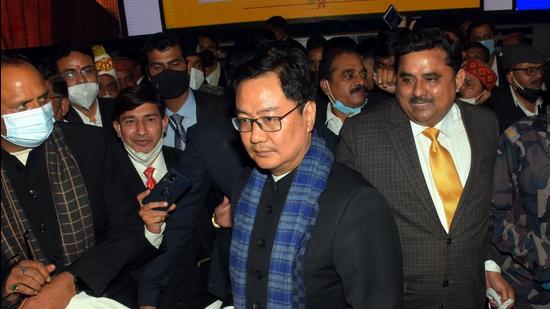 Union law minister Kiren Rijiju in Lucknow on Friday (HT Photo)