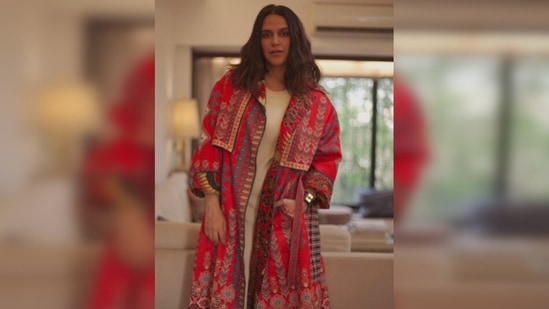 Neha Dhupia picked a pair of nude stilletoes from the famous international brand Jimmy Choo.(Instagram/@nehadhupia)