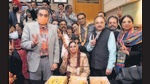 Chandigarh mayor Sarbjit Kaur (seated) with city BJP president Arun Sood and others after the mayoral elections on Saturday. She defeated Anju Katyal of the Aam Aadmi Party by one vote. (Ravi Kumar/HT) Chandigarh mayor Sarbjit Kaur (seated) with city BJP president Arun Sood and others after the mayoral elections on Saturday. She defeated Anju Katyal of the Aam Aadmi Party by one vote. (Ravi Kumar/HT)
