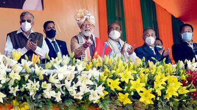 Prime Minister Narendra Modi inaugurates various developmental projects, in Imphal, ahead of Manipur elections. (PTI)
