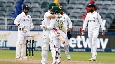 South Africa's Dean Elgar and Temba Bavuma celebrate winning the second cricket test between South Africa and India at the Wanderers stadium in Johannesburg, South Africa. (AP) South Africa's Dean Elgar and Temba Bavuma celebrate winning the second cricket test between South Africa and India at the Wanderers stadium in Johannesburg, South Africa. (AP)