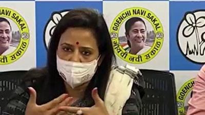 Goa Trinamool Congress (TMC) leaders Mahua Moitra and Sandeep Vazarkar addressing a press conference over the arrest of TMC leaders, in Panjim. (ANI)