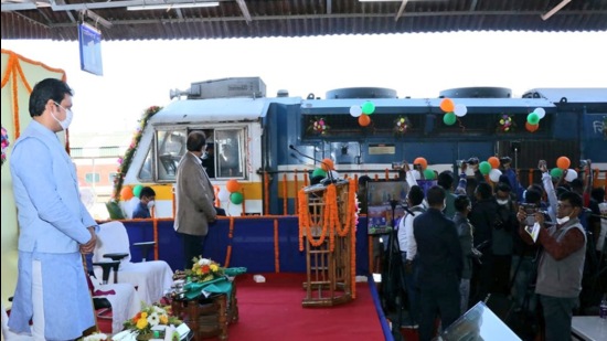 Union railway minister Ashwini Vaishnaw flagged off the Agartala - Jiribam Jan Shatabdi Express through video conferencing mode (Image posted on Twitter by Tripura chief minister Biplab Kumar Deb)