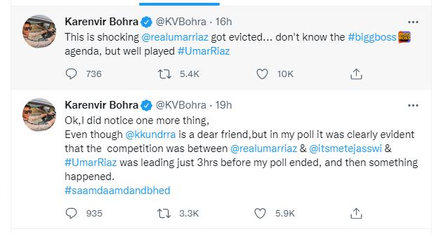 A glimpse of Karanvir's tweets.