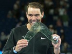 Rafael Nadal of Spain holds his winner's trophy after his singles match against Maxime Cressy of the United States(AP) Rafael Nadal of Spain holds his winner's trophy after his singles match against Maxime Cressy of the United States(AP)