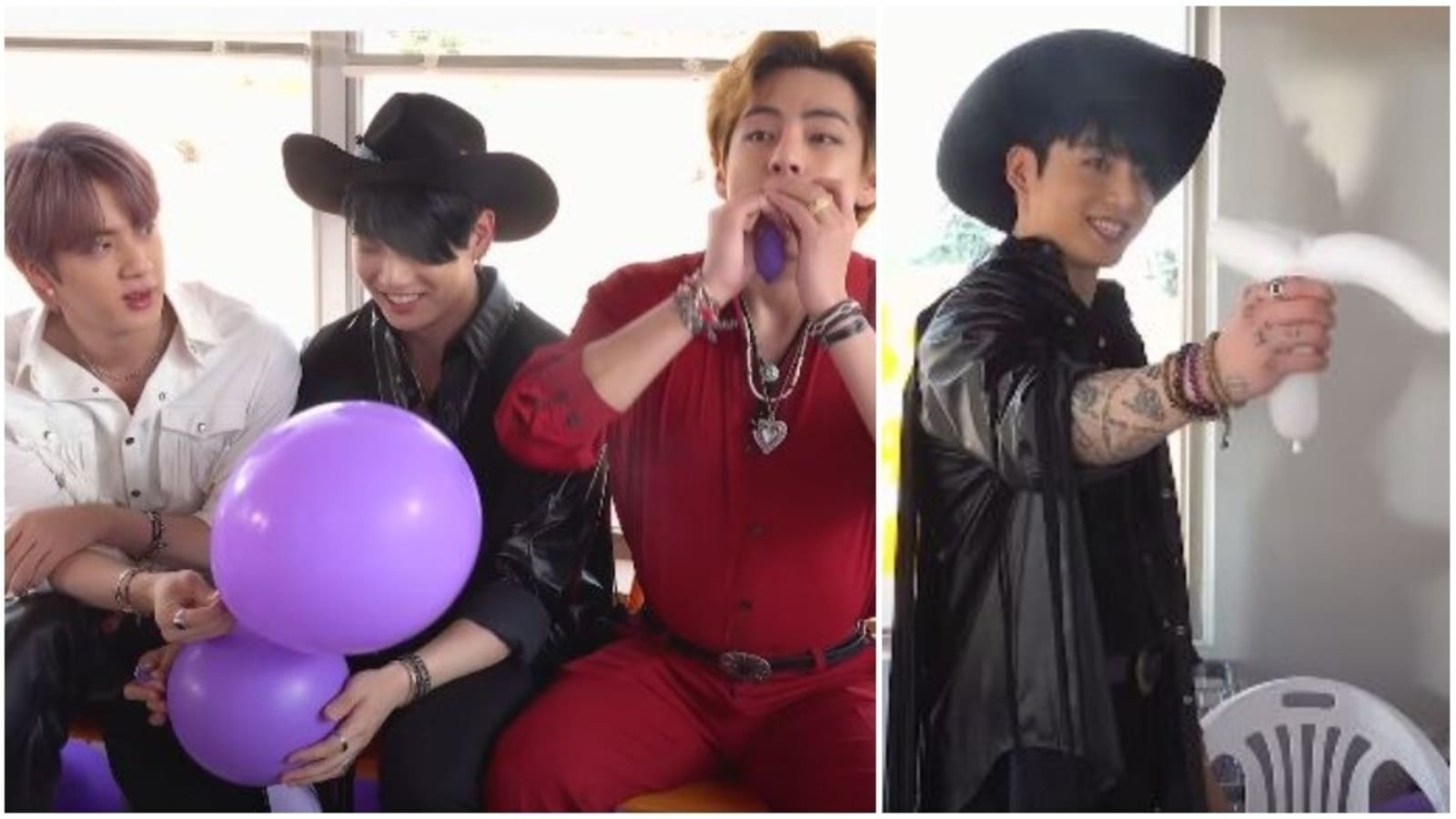 BTS: Jungkook tries making sword with balloon, ends up designing a gun.  Watch - Hindustan Times