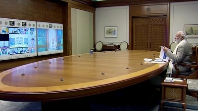 Prime Minister Narendra Modi chaired a meeting to review the Covid-19 situation in the country, through a video conference on Sunday. Prime Minister Narendra Modi chaired a meeting to review the Covid-19 situation in the country, through a video conference on Sunday. 