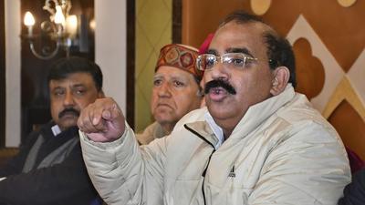 Punjab BJP president Ashwani Sharma accused the Congress of orchestrating the episode surrounding the PM’s security breach while addressing the media officials in Ludhiana. (Harsimar Pal Singh/HT)