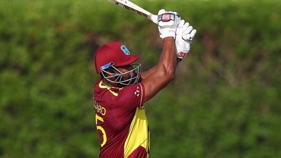 Kieron Pollard in action during the 1st ODI against Ireland. (Twitter/WindiesCricket)