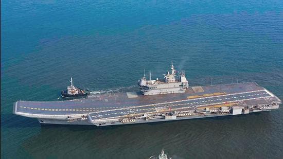India's first indigenous aircraft carrier (IAC) Vikrant heads out for the next set of sea trials. (PTI)