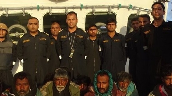 The Pakistani boat was apprehended with 10 crew members. (ANI Twitter) The Pakistani boat was apprehended with 10 crew members. (ANI Twitter)