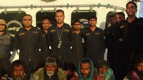 The Pakistani boat was apprehended with 10 crew members. (ANI Twitter)