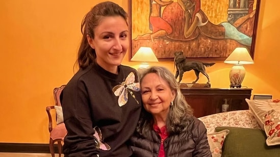 Soha Ali Khan with her mother Sharmila Tagore at Pataudi palace.