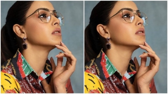 Genelia accessorised her look with black and silver earrings from Abhilasha Pret Jewellery and gold-framed glasses from the house of Rosvin Bugs. "Count your rainbows, not your thunderstorms," she captioned her pictures.(Instagram/@geneliad)