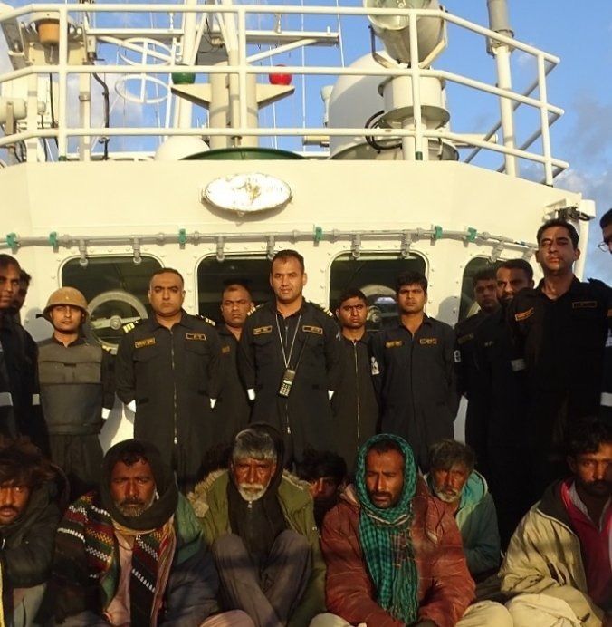 The Pakistani boat was apprehended with 10 crew members. (ANI Twitter)