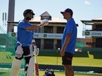 Indian captain Virat Kohli shares a light moment with head coach Rahul Dravid during a practice session ahead of the first test match between India and South Africa.(ANI) Indian captain Virat Kohli shares a light moment with head coach Rahul Dravid during a practice session ahead of the first test match between India and South Africa.(ANI)