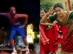 A man dressed as Spider-Man can be seen recreating Rashmika Mandanna's steps from Saami Saami in the video. A man dressed as Spider-Man can be seen recreating Rashmika Mandanna's steps from Saami Saami in the video.