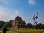Shish Gumbad in Lodhi Garden on Monday, as the city recorded an AQI of 151 (in the ‘moderate’ range). (Amal KS/HT Photo) Shish Gumbad in Lodhi Garden on Monday, as the city recorded an AQI of 151 (in the ‘moderate’ range). (Amal KS/HT Photo)