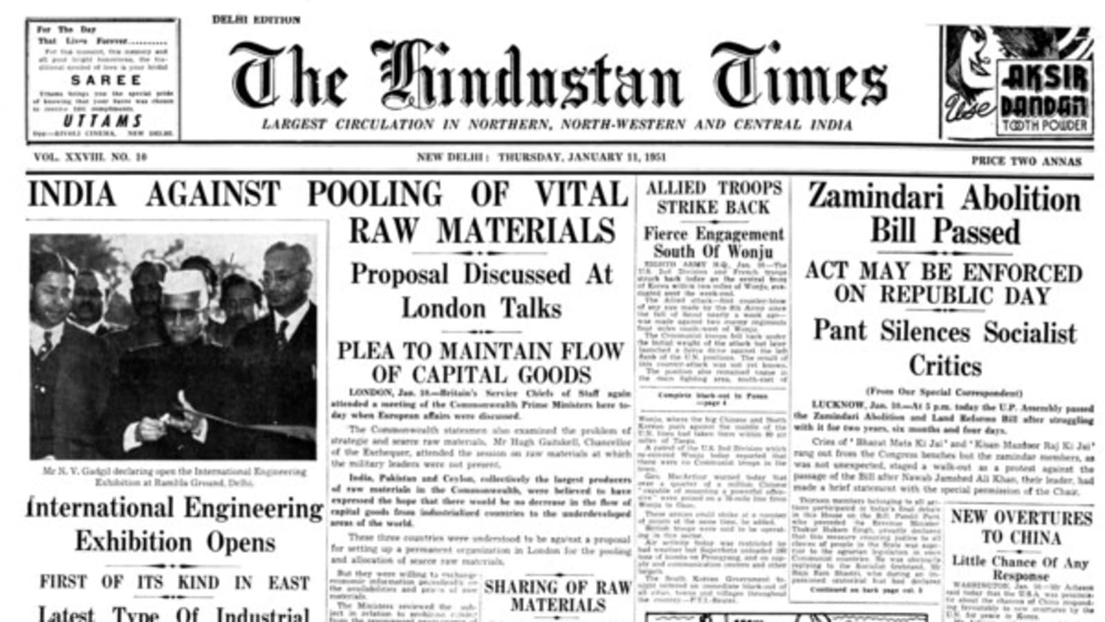 HT This Day: Jan 11, 1951 – Zamindari Abolition Bill Passed | Latest ...