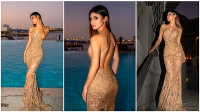 The ever so stylish Mouni Roy who loves to travel, recently took to her Instagram handle to treat her fans with jaw-dropping photos of herself in a body-hugging embellished backless gown with a plunging neckline. (Instagram/@imouniroy) The ever so stylish Mouni Roy who loves to travel, recently took to her Instagram handle to treat her fans with jaw-dropping photos of herself in a body-hugging embellished backless gown with a plunging neckline. (Instagram/@imouniroy)