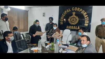 Puja Chaudhary being inducted into the Ambala MC House on Monday. (HT Photo) Puja Chaudhary being inducted into the Ambala MC House on Monday. (HT Photo)