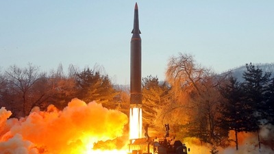 FILE - This photo provided by the North Korean government, shows what it says a test launch of a hypersonic missile in North Korea on Jan. 5, 2022. (AP via Korean Central News Agency) FILE - This photo provided by the North Korean government, shows what it says a test launch of a hypersonic missile in North Korea on Jan. 5, 2022. (AP via Korean Central News Agency)