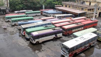 In the MSRTC Pune division, a total of 1,300 employees out of the 4,200 have resumed work. Whereas show cause notices to 69 workers have been sent and after three rounds of inquiry hearing, they would be dismissed from work if they don’t join back duty. The (HT PHOTO)