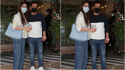 The two lovebirds chose comfy fits for the outing and made casual-chic fashion look super cool. Disha Parmar made heads turn in her simple look. The star wore a collared shirt featuring long sleeves, a multi-coloured tie-dye print on a white background and a button-up front. She also folded the sleeve cuffs to give her outfit a casual touch. (HT Photo/Varinder Chawla) The two lovebirds chose comfy fits for the outing and made casual-chic fashion look super cool. Disha Parmar made heads turn in her simple look. The star wore a collared shirt featuring long sleeves, a multi-coloured tie-dye print on a white background and a button-up front. She also folded the sleeve cuffs to give her outfit a casual touch. (HT Photo/Varinder Chawla)