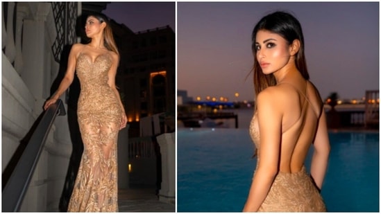 Fashionista Mouni Roy picked her fancy fit from the luxury international clothing line Nadine Merabi.(Instagram/@imouniroy)