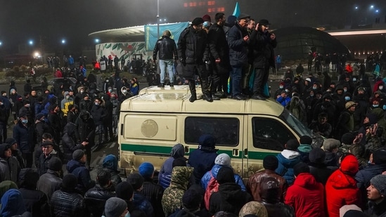 Security officers accused protestors of killing 13 police officers and injuring 353. Tokayev permitted security in the country to “fire without warning”. More than 4,400 people were arrested and 26 demonstrators killed.(AFP Photo) Security officers accused protestors of killing 13 police officers and injuring 353. Tokayev permitted security in the country to “fire without warning”. More than 4,400 people were arrested and 26 demonstrators killed.(AFP Photo)