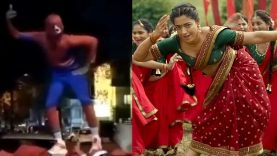 A man dressed as Spider-Man can be seen recreating Rashmika Mandanna's steps from Saami Saami in the video.