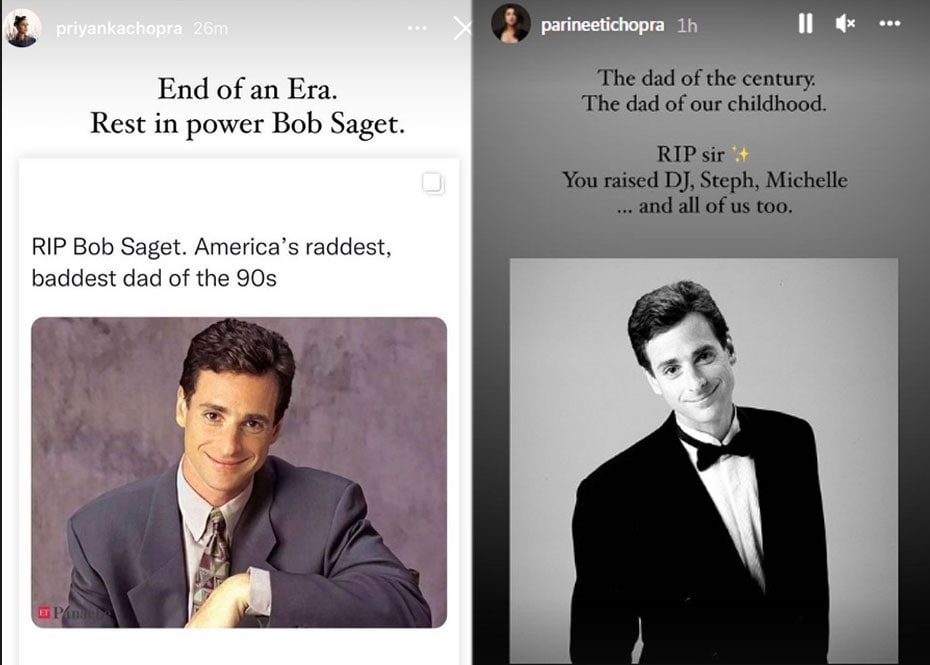Priyanka Chopra and Parineeti Chopra remembered Bob Saget on their Instagram Stories.