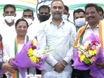 Michael Lobo and his wife Delilah Lobo join the Congress in Panaji on Tuesday. (ANI Twitter) Michael Lobo and his wife Delilah Lobo join the Congress in Panaji on Tuesday. (ANI Twitter)