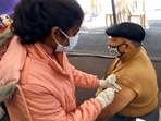 A beneficiary receives a 'precautionary dose' of Covid-19 vaccine in New Delhi on Monday. A beneficiary receives a 'precautionary dose' of Covid-19 vaccine in New Delhi on Monday.