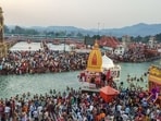 Devotees gather to offer prayers at Har ki Pauri Ghat in Haridwar. (File photo)