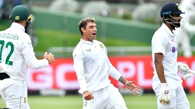 Cape Town, Jan 11 (ANI): South Africa's Duanne Olivier celebrates the dismissal of India's KL Rahul on the first day of the third Test cricket match between South Africa and India, at Newlands stadium in Cape Town on Tuesday. (ANI Photo) (ANI) Cape Town, Jan 11 (ANI): South Africa's Duanne Olivier celebrates the dismissal of India's KL Rahul on the first day of the third Test cricket match between South Africa and India, at Newlands stadium in Cape Town on Tuesday. (ANI Photo) (ANI)