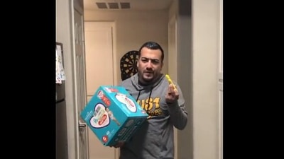 The husband's expressions are often hilarious as he catches the random things his wife throws at him. (instagram/@mamasleet) The husband's expressions are often hilarious as he catches the random things his wife throws at him. (instagram/@mamasleet)