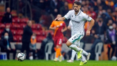 Ahmet Calik plays the ball during a Turkish Super League soccer match between Galatasaray and Konyaspor (AP)