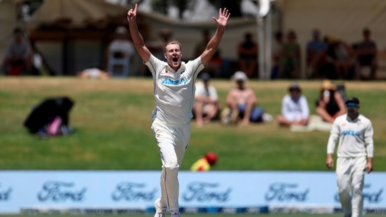 Kyle Jamieson celebrates after dismissing Yasir Ali&nbsp;(AP)