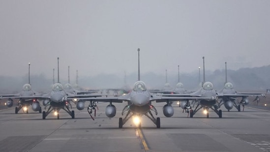 The F-16V is an upgraded and much more sophisticated version of the island's other F-16 fighters which date back to the 1990s. In picture - 12 F-16V fighter jets perform an elephant walk during an annual New Year's drill in Chiayi, Taiwan.(Reuters)