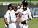 Cricket - Third Test - South Africa v India - Newlands Cricket Ground, Cape Town, South Africa - January 12, 2022 India's Jasprit Bumrah celebrates with teammates after taking the wicket of South Africa's Lungi Ngidi REUTERS/Sumaya Hisham(REUTERS)