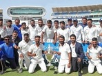 The Saurashtra cricket team after winning the Ranji Trophy. (Saurashtra/Twitter) The Saurashtra cricket team after winning the Ranji Trophy. (Saurashtra/Twitter)