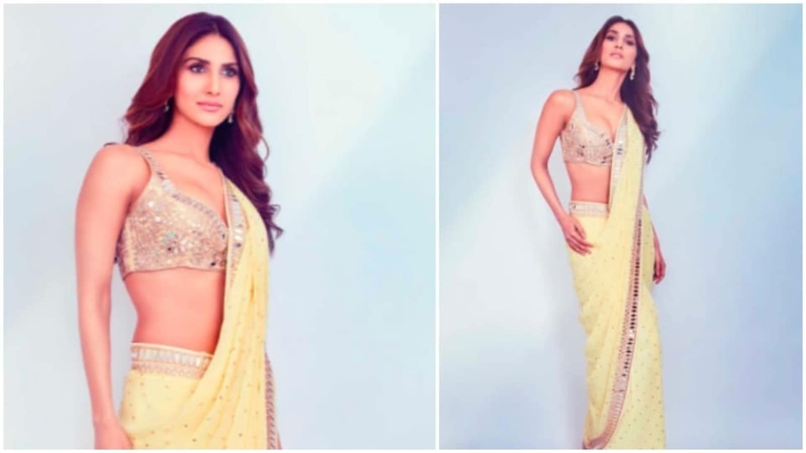 Vaani Kapoor in Sunshine Yellow Full Sleeves Suit Set with Doriya Dupatta
