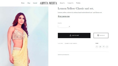Vaani Kapoor's saree and blouse set cost  <span class='webrupee'>₹</span>98,000/-, according to the official website of the clothing house. (Aprita Mehta)