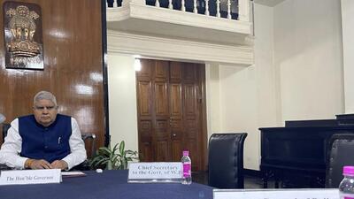 Pulling up chief secretary H K Dwivedi and director general of police Manoj Malaviya for skipping two meetings in three days on social media, Dhankhar on Wednesday called it a “constitutional lapse”. (Twitter/@jdhankhar1)