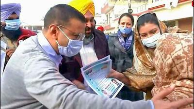 Delhi CM and AAP national convener Arvind Kejriwal during a door-to-door election campaign at Khanpur in Kharar on Wednesday. (PTI) Delhi CM and AAP national convener Arvind Kejriwal during a door-to-door election campaign at Khanpur in Kharar on Wednesday. (PTI)