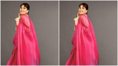 Kirti paired it with a pink blouse halter neck details as she posed for the pictures. (Instagram/@iamkirtikulhari)