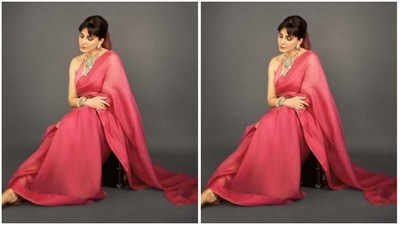 Assisted by makeup artist Shweta Melwani, Kirti decked up in grey eyeshadow, black eyeliner, mascara-laden eyelashes, drawn eyebrows, contoured cheeks and a shade of nude lipstick. (Instagram/@iamkirtikulhari)