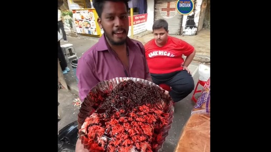 The ‘strawberry’ sandwich being served with generous amounts of chocolate and cheese.&nbsp;(facebook/@The Great Indian Foodie)